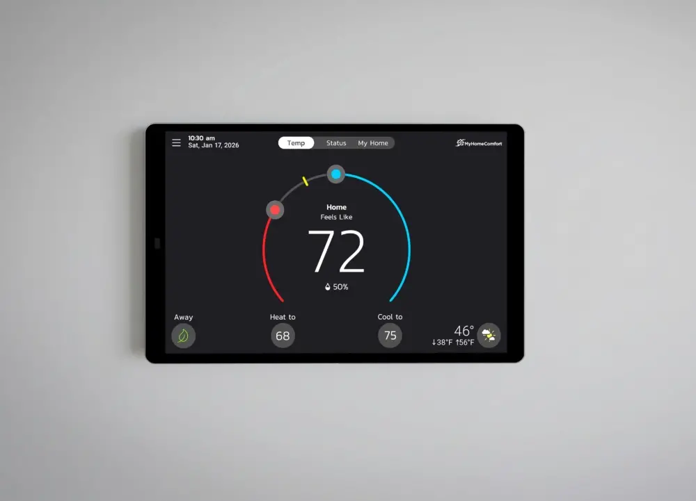 MyHomeComfort brand CA4 Communicating Thermostat mounted on wall